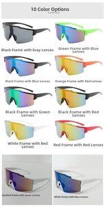 Selection of 10 sport cycling sunglasses featuring colorful mirrored lenses and durable frames