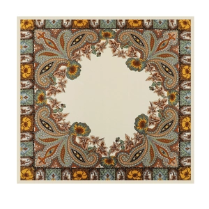 Detailed top view of 90cm square silk scarf with classic paisley and floral print