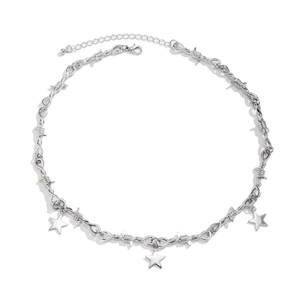 Hip hop silver pentagram necklace with thorn wire chain design for men and women