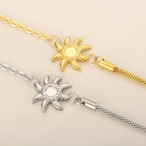 Minimalist sun pendant bracelet in gold and silver finish with spliced link chain