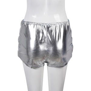 Rear view detail of silver metallic high-elasticity quilted pants with elastic waistband
