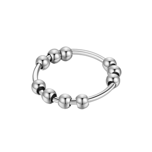 Minimalist stainless steel anti-anxiety ring featuring ten smooth rotating polished beads