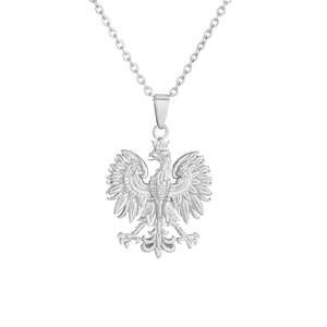 Detail shot of a silver eagle pendant necklace featuring the Polish coat of arms design