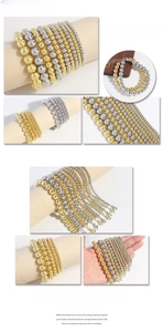 Detail view of fashion hollow copper bead bracelets in various sizes gold and silver