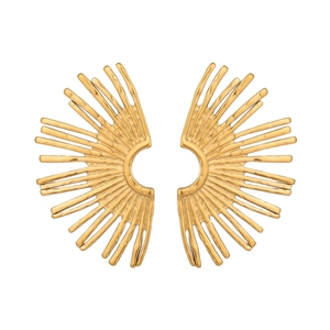 Exaggerated striped fan-shaped stud earrings in 18K gold-plated stainless steel material