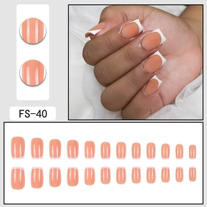 24pcs French tip press-on nails with orange-pink base and white square tips