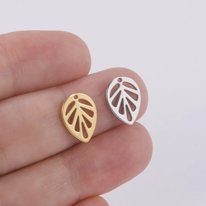 Minimalist hollow leaf stainless steel charms in gold and silver finish for DIY jewelry