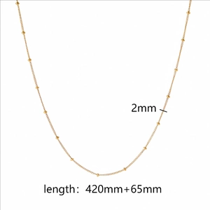 Detailed view of 18K gold plated 2mm bead chain necklace with size specifications