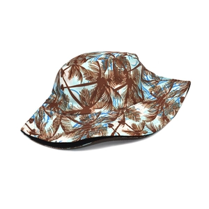 Tropical palm tree print bucket hat for men and women, reversible summer sun protection cap