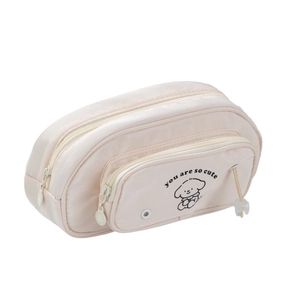 Pink quilted puppy stationery bag with multi-layer large capacity and cute dog print
