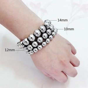 Polished stainless steel beaded bracelet for men in 10mm, 12mm and 14mm bead sizes