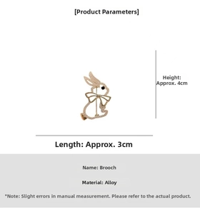 Detailed size specifications of the rabbit brooch with measurements and golden finish