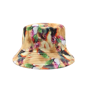Reversible tie-dye bucket hat with vintage floral rose patterns and sun protection