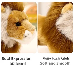 Macro d'une peluche lion avec des moustaches blanches détaillées et une texture de fourrure