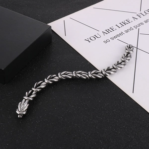 Vintage stainless steel knot chain bracelet for men with distressed silver finish metal