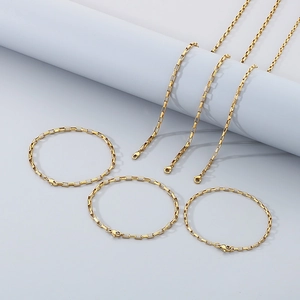 Minimalist gold stainless steel square box chain necklace and bracelet set jewelry