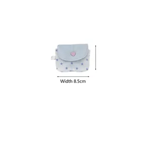 Light blue star pattern cotton earphone case with pink heart buckle, width 8.5cm