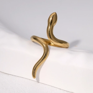Bague serpent réglable en acier inoxydable poli plaqué or 18 carats pour femme