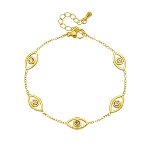 Gold evil eye bracelet with sparkling crystals and adjustable chain for women
