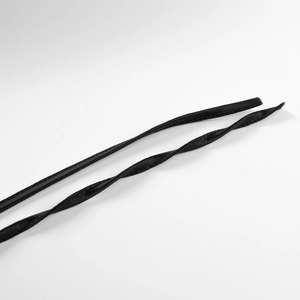 Detailed view of black faux leather straps with precision stitching on edges