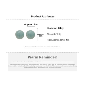 Detailed specs for mint green marble-texture stud earrings with silver pins and alloy base