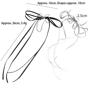 Handmade beaded bow hair clip with elegant ribbons and measurement dimensions