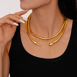 Snake Shape Flexible Choker Necklace Metallic Scale Realistic Animal Wrap Bracelet For Women Edgy Fashion Jewelry