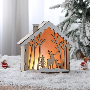 Lighted wooden Christmas house decoration with reindeer cutout and warm LED glow