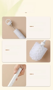 Detail of extendable white cup brush with retractable handle and hidden crevice brush
