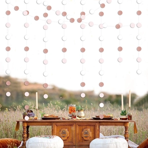 Glittering rose gold and white circle paper garland decoration for wedding and party outdoor