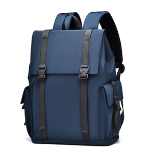 Men Casual Backpack Waterproof Oxford Cloth Flap Top Double Buckle Laptop Compartment Business Travel Schoolbag Minimalist