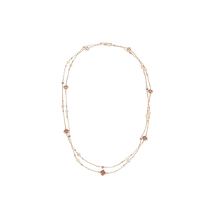 French vintage double-layered gold flower necklace with enamel petals and beads