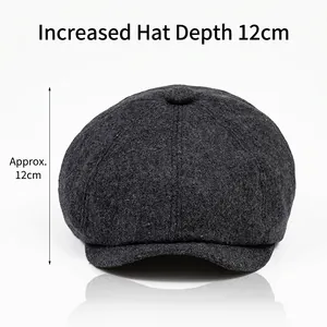 Dark grey wool newsboy cap for men featuring a deep 12cm fit and retro British style