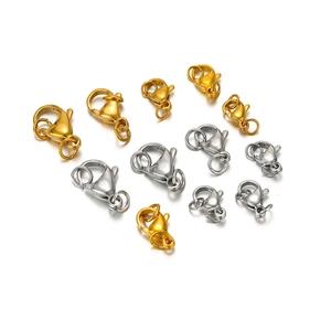 Gold and silver stainless steel lobster clasps in various sizes for DIY jewelry making