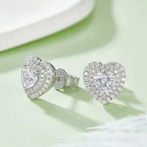 Luxurious Heart Moissanite Stud Earrings 925 Sterling Silver Earring Post High Clarity Sparkly Jewelry For Women Wedding Gift
