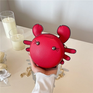 Cute red crab shaped mini chain bag with gold strap and textured leather finish