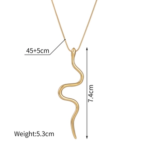 Minimalist snake pendant necklace in 18K gold plated stainless steel on white background