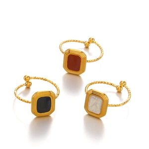 Set of three vintage gold open rings with red black and white rectangular resin inlays