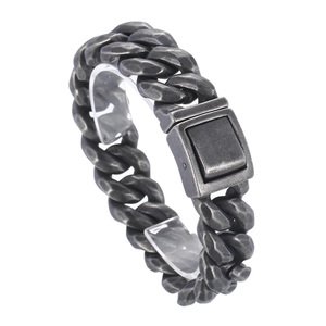 Retro punk cuban chain bracelet for men with hammered texture and vintage grey finish