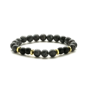 Detail of natural agate beads with grey labradorite and gold metallic spacer cylinders