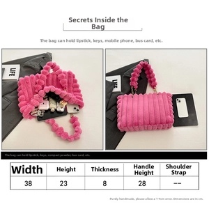 Detailed dimension guide for large plush tote bag showing width and height specifications
