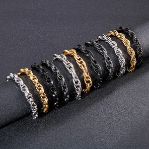 Bracelets gourmette vintage en acier titane, finitions argent, or et noir de style punk