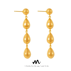 Fashionable Copper Triple Water Drop Earrings For Women Gold Plated Geometric Long Tassel Dangle Earrings Jewelry Accessory