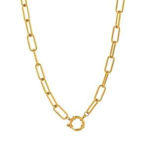 Gouden paperclip ketting met centrale veerring sluiting van gepolijst titanium staal