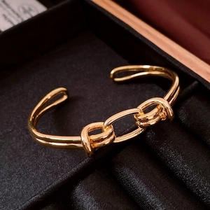 Bracciale rigido aperto placcato oro 18K a doppia fascia con dettaglio a catena