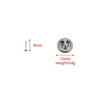 Ensemble d'attaches papillon et pin's en acier inoxydable argenté avec dimensions et poids