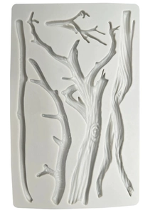 Detailed white silicone mold for creating realistic tree branch and trunk cake decorations