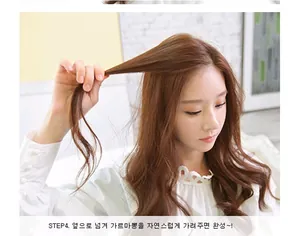 Step 4 tutorial showing how to adjust a light brown long wavy wig for a natural hairline
