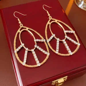 Bohemian Water Drop Hollow Earrings Alloy Rhinestone Dangle Jewelry With Silver Earring Post Vintage Ethnic Style Women