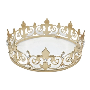 Couronne royale baroque dorée avec motifs fleur de lys et strass brillants pour mariée